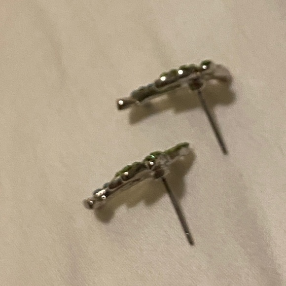 Silver blue and green palm tree stud earrings - Picture 3 of 3